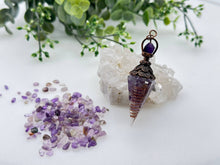 Load image into Gallery viewer, Amethyst Gemstone Chips w/ Copper in Resin Pendulum