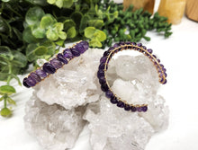 Load image into Gallery viewer, Amethyst Bangle/Cuff/Wire Wrapped Bracelet-18kt.Gold Overlay