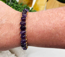 Load image into Gallery viewer, Amethyst Bangle/Cuff/Wire Wrapped Bracelet-18kt.Gold Overlay
