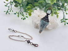 Load image into Gallery viewer, Aquamarine Gemstone Chips w/ Copper in Resin Pendulum