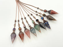 Load image into Gallery viewer, Rose Quartz Gemstone Chips w/ Copper in Resin Pendulum