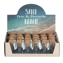 Load image into Gallery viewer, Set of 24 Souvenir Beach Sand Glass Bottles in Display