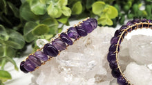 Load image into Gallery viewer, Amethyst Bangle/Cuff/Wire Wrapped Bracelet-18kt.Gold Overlay