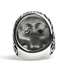 Load image into Gallery viewer, Black CZ Eyed Detailed Skull Stainless Steel Ring