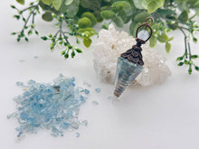 Load image into Gallery viewer, Aquamarine Gemstone Chips w/ Copper in Resin Pendulum