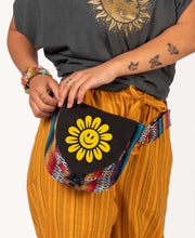 Load image into Gallery viewer, Happy Daisy Canvas Hip Bag - Black & Rainbow