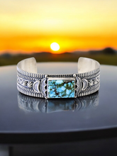 Load image into Gallery viewer, Native America Navajo Sterling Silver Kingman Turquoise Bracelet By R.H.B.