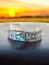 Load image into Gallery viewer, Native America Navajo Sterling Silver Kingman Turquoise Bracelet By R.H.B.
