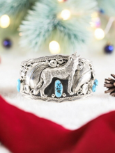 Load image into Gallery viewer, Turquoise Sterling Silver Wolf Casted Darrell Morgan Cuff