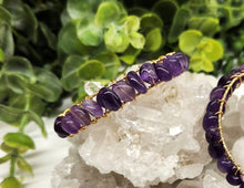 Load image into Gallery viewer, Amethyst Bangle/Cuff/Wire Wrapped Bracelet-18kt.Gold Overlay