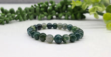 Load image into Gallery viewer, Moss Agate Gemstone Bracelet Stretchable 8mm Beads-7.5"L