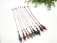 Load image into Gallery viewer, Rose Quartz Gemstone Chips w/ Copper in Resin Pendulum