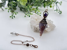 Load image into Gallery viewer, Amethyst Gemstone Chips w/ Copper in Resin Pendulum