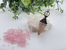 Load image into Gallery viewer, Rose Quartz Gemstone Chips w/ Copper in Resin Pendulum

