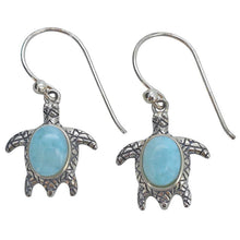 Load image into Gallery viewer, Larimar Sterling Silver Sea Turtle Hook Earrings
