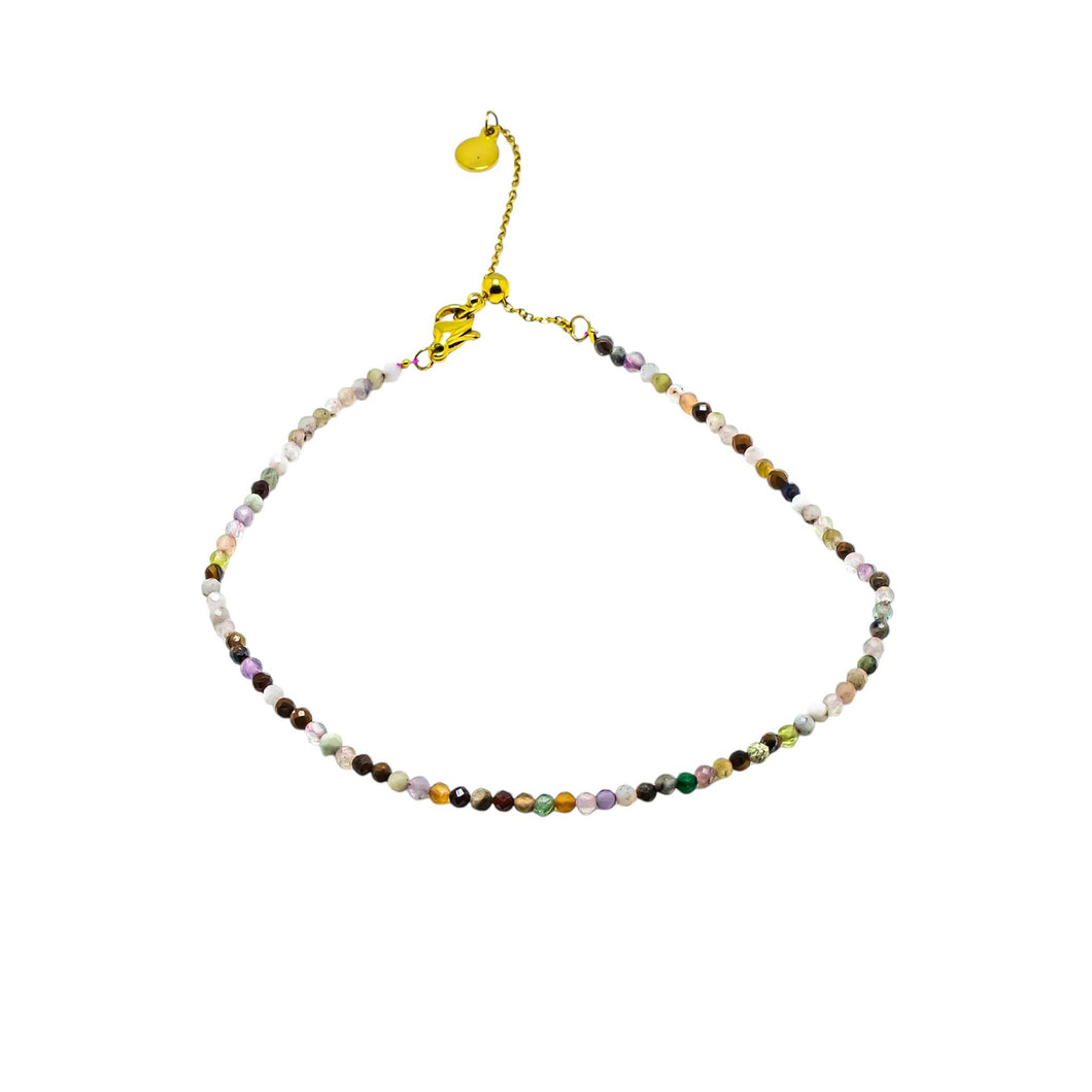 Multi Gemstone Anklets Adjustable Anti Tarnish