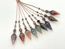 Load image into Gallery viewer, Green Aventurine Gemstone Chips w/ Copper &amp; Resin Pendulum
