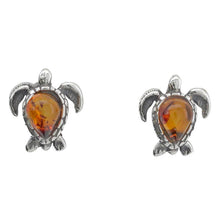 Load image into Gallery viewer, Cognac Amber Sterling Silver Turtle Stud Earrings

