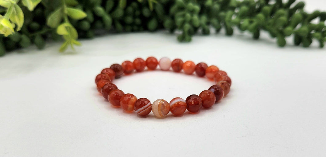 Banded Carnelian Faceted 8mm Bracelet-7.5