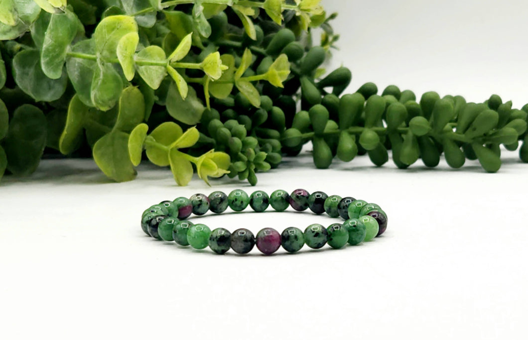 Ruby Zoisite Stretchable Gemstone Bracelet 6mm Beads-7.5
