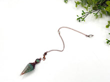 Load image into Gallery viewer, Green Aventurine Gemstone Chips w/ Copper &amp; Resin Pendulum
