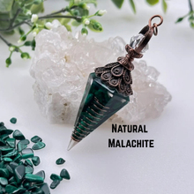 Load image into Gallery viewer, Malachite Gemstone (Natural) Chips w/Copper - Resin Pendulum
