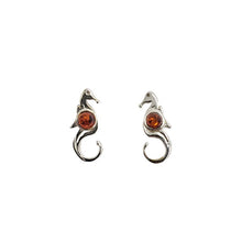 Load image into Gallery viewer, Cognac Amber Sterling Silver Seahorse Stud Earrings
