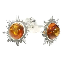 Load image into Gallery viewer, Sun Cognac Amber Silver Stud Earrings
