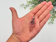 Load image into Gallery viewer, Rose Quartz Gemstone Chips w/ Copper in Resin Pendulum
