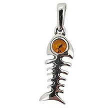Load image into Gallery viewer, Fish Bone Cognac Amber Sterling Silver Pendant

