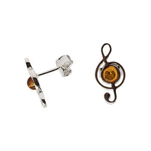 Load image into Gallery viewer, Treble Clef Amber Silver Stud Earrings
