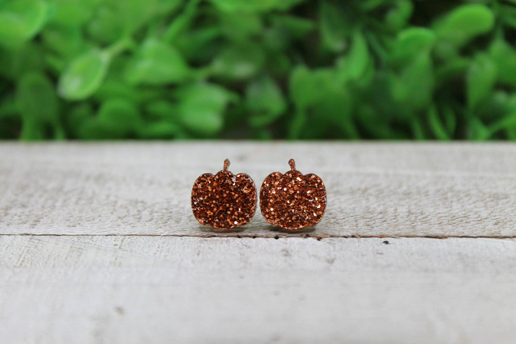 Orange Glitter Pumpkin Stud Earrings