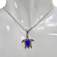 Load image into Gallery viewer, Lapis Sterling Silver Sea Turtle Pendant
