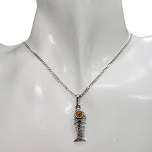 Load image into Gallery viewer, Fish Bone Cognac Amber Sterling Silver Pendant
