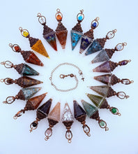 Load image into Gallery viewer, Aquamarine Gemstone Chips w/ Copper in Resin Pendulum
