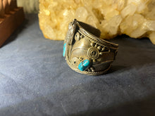 Load image into Gallery viewer, Handcrafted Sterling Silver Turquoise Wolf Cuff
