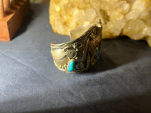 Load image into Gallery viewer, Handcrafted Sterling Silver Turquoise Wolf Cuff
