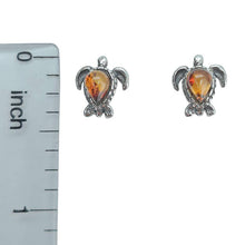 Load image into Gallery viewer, Cognac Amber Sterling Silver Turtle Stud Earrings
