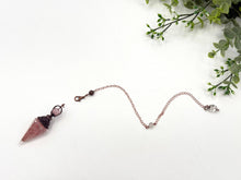 Load image into Gallery viewer, Rose Quartz Gemstone Chips w/ Copper in Resin Pendulum
