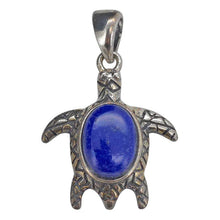 Load image into Gallery viewer, Lapis Sterling Silver Sea Turtle Pendant
