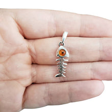 Load image into Gallery viewer, Fish Bone Cognac Amber Sterling Silver Pendant
