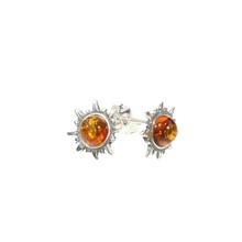 Load image into Gallery viewer, Sun Cognac Amber Silver Stud Earrings
