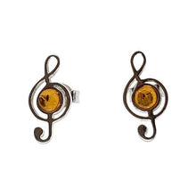 Load image into Gallery viewer, Treble Clef Amber Silver Stud Earrings
