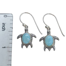 Load image into Gallery viewer, Larimar Sterling Silver Sea Turtle Hook Earrings
