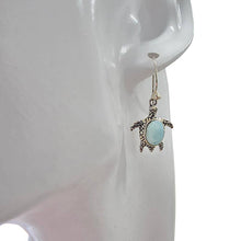 Load image into Gallery viewer, Larimar Sterling Silver Sea Turtle Hook Earrings
